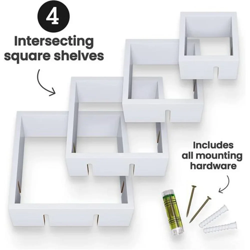 4 Cube Intersecting Shelves Easy-to-Assemble Floating Wall Mount Shelves Bedroom - Picture 2 of 4